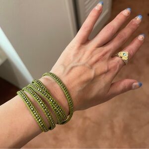 Chan Luu Green Leather and Bead Wrap Bracelet